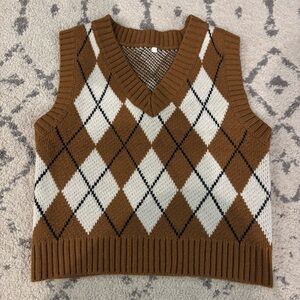 Brown Argyle Knit Sweater Vest